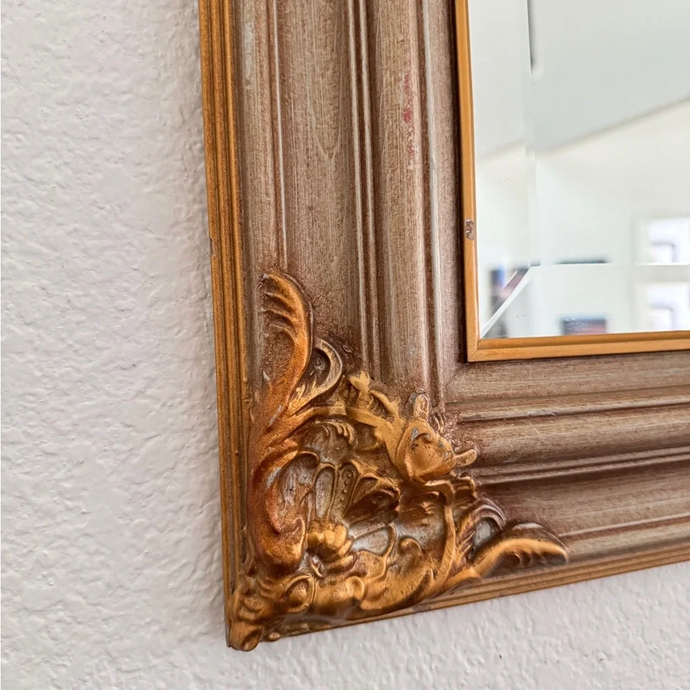 Vintage Look Ornate Gold Tone Fancy Victorian Designs Framed Wood Mirror